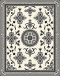 Intricate Black Floral Medallion Cream Rug