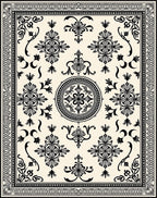 Intricate Black Floral Medallion Cream Rug
