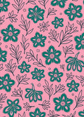 Teal Wildflower Meadow Pink Background Rug