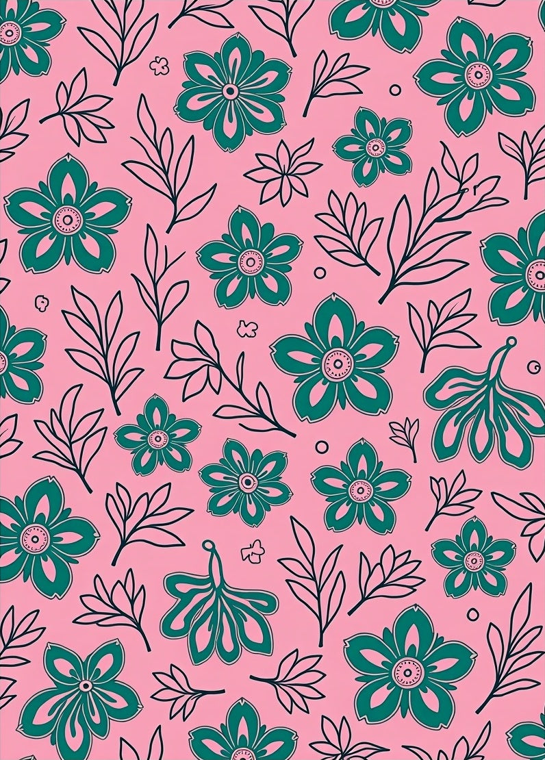 Teal Wildflower Meadow Pink Background Rug