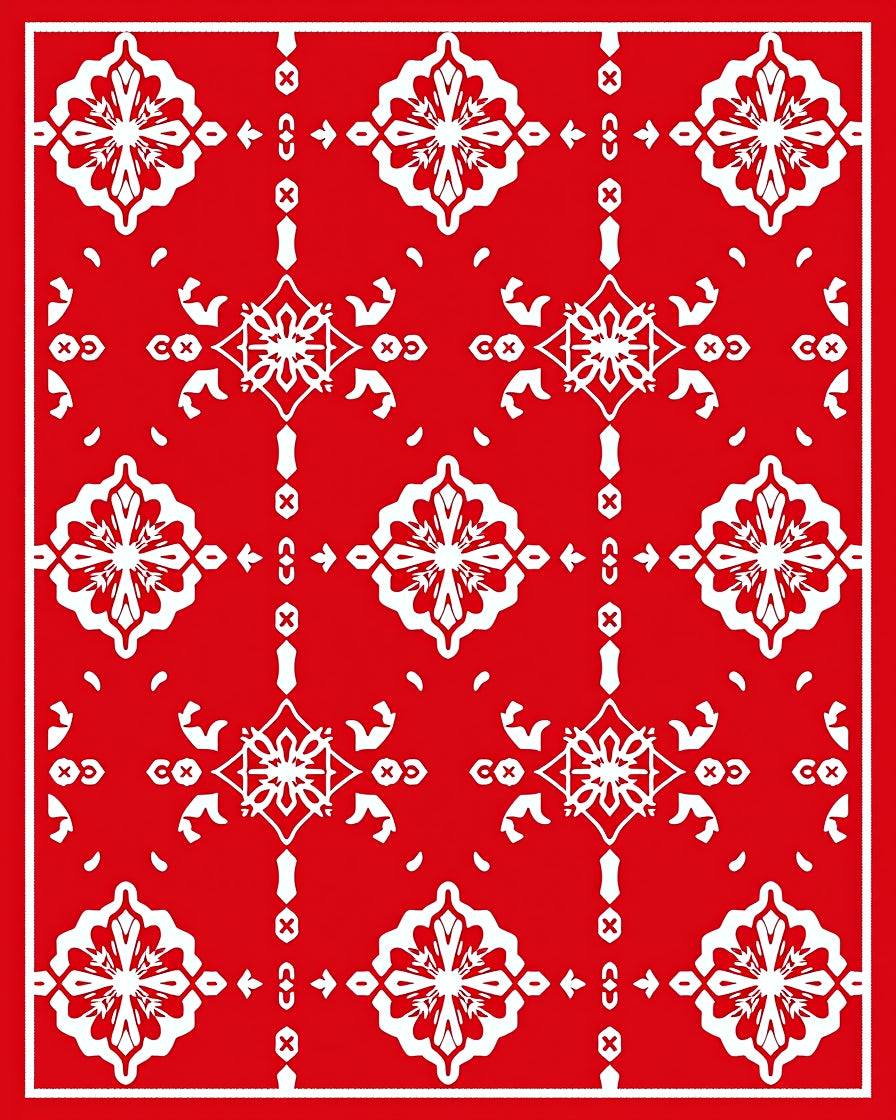 Crimson Ornamental Tile Mandala Rug