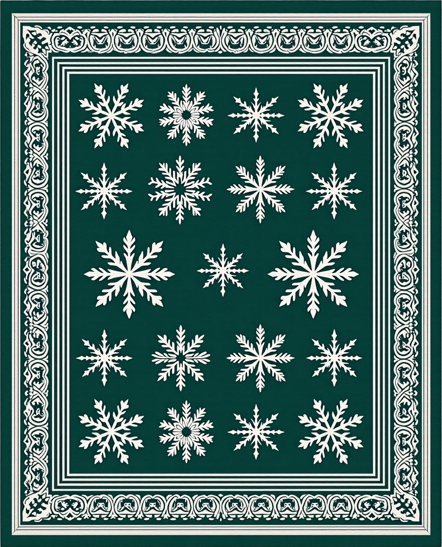 Deep Green Snowflake Border Rug