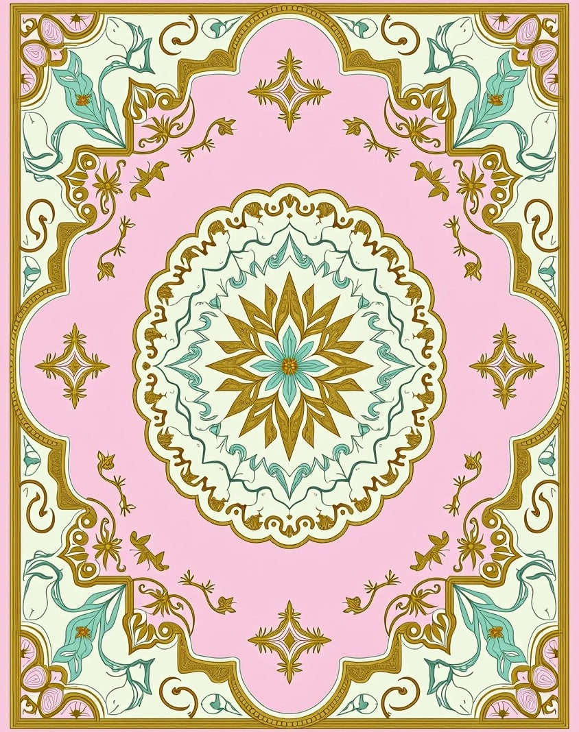 Pink Geometric Floral Medallion Rug