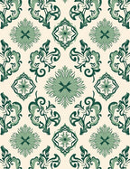 Green Floral Scroll Medallion Rug
