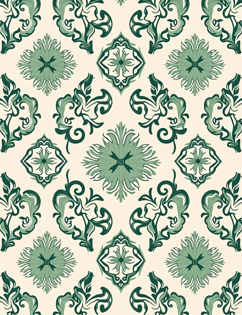Green Floral Scroll Medallion Rug