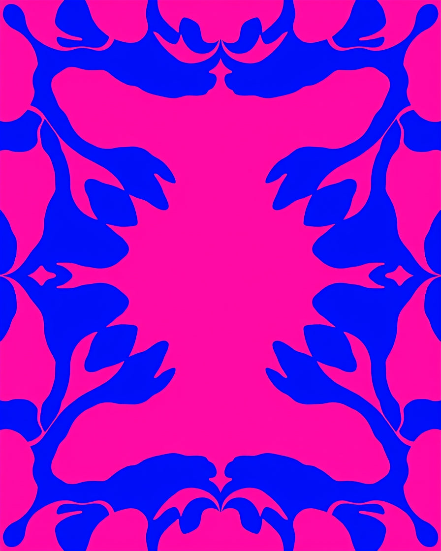 Bold Blue Curving Floral Pink Rug