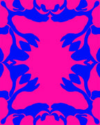 Bold Blue Curving Floral Pink Rug
