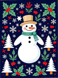 Happy Snowman Festive Holly Snowflakes Rug