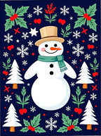 Happy Snowman Festive Holly Snowflakes Rug