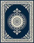Ornate Cream Lotus Bordered Navy Rug