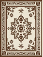 Brown Floral Medallion Cream Border Rug