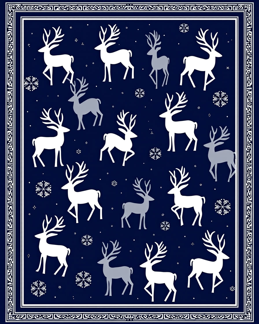 Winter White Reindeer Snowflakes Navy Rug