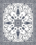 Gray Floral Medallion Scrollwork Border Rug