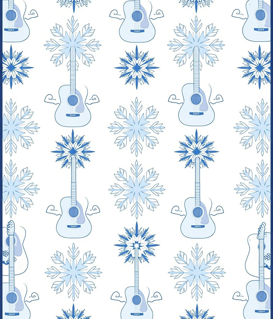 Cool Blue Guitar Snowflake Mosaic Rug