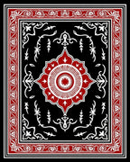 Crimson White Floral Medallion Black Rug