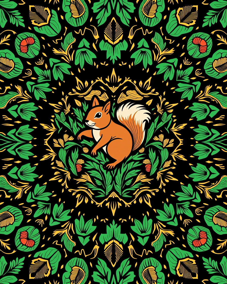 Rustic Squirrel Garden Mandala Rug