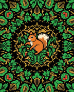 Rustic Squirrel Garden Mandala Rug