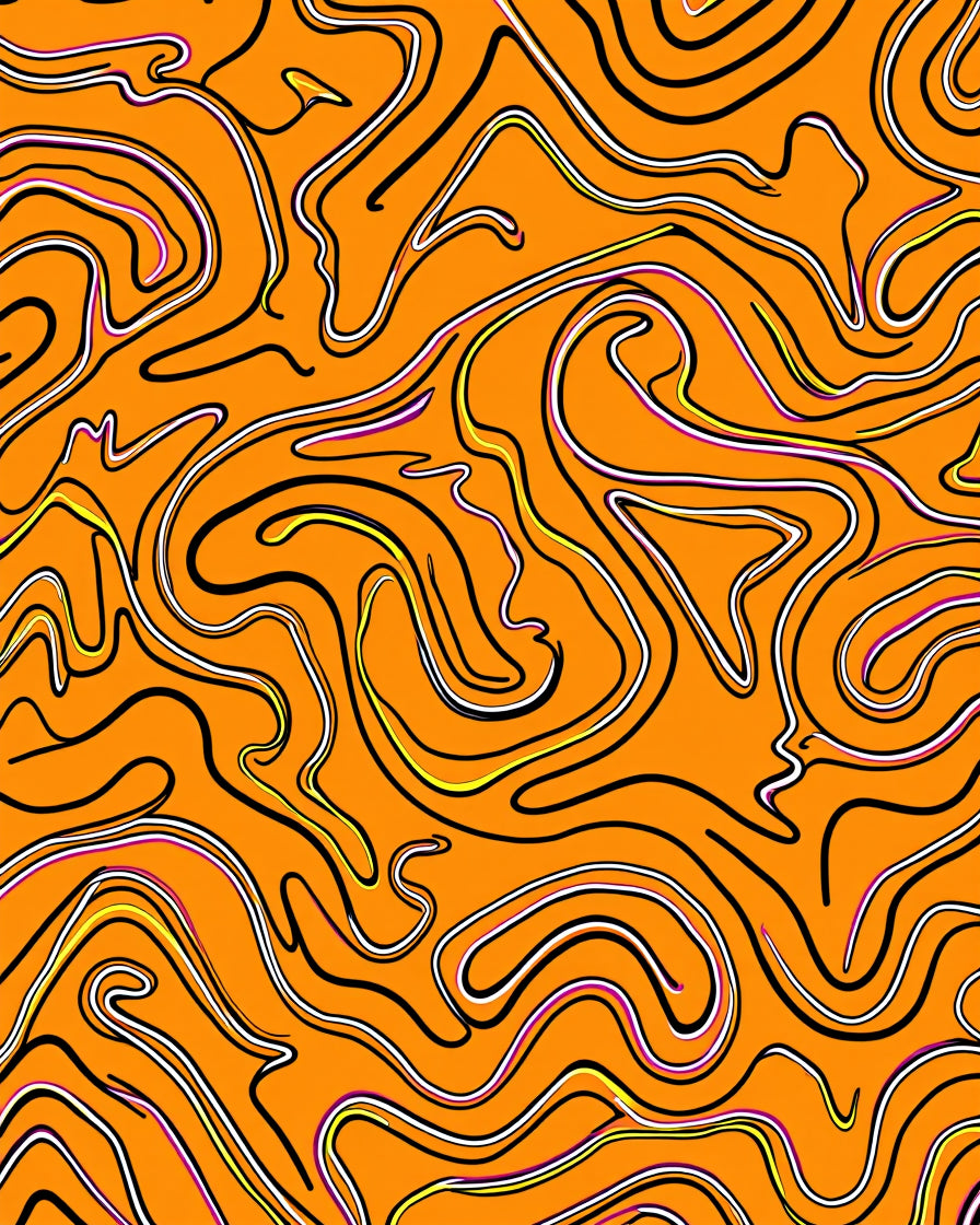 Orange Abstract Swirls with Black Outline Rug