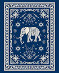 Navy Blue Elephant Floral Border Rug