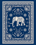 Navy Blue Elephant Floral Border Rug