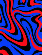 Vibrant Red Blue Swirl Abstract Rug