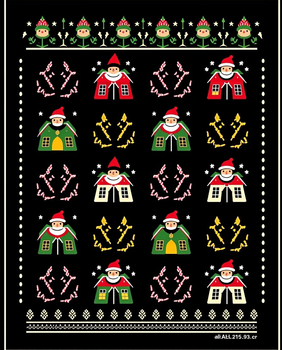 Christmas Characters Village Black Rug