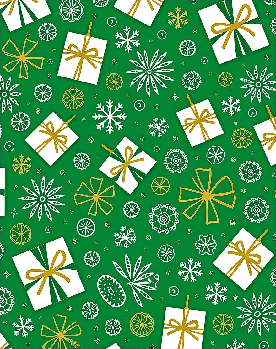 Green Golden White Gift Snowflakes Ornaments Rug