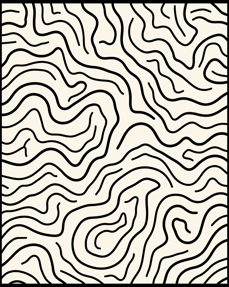 Cream Black Wavy Line Topography Rug