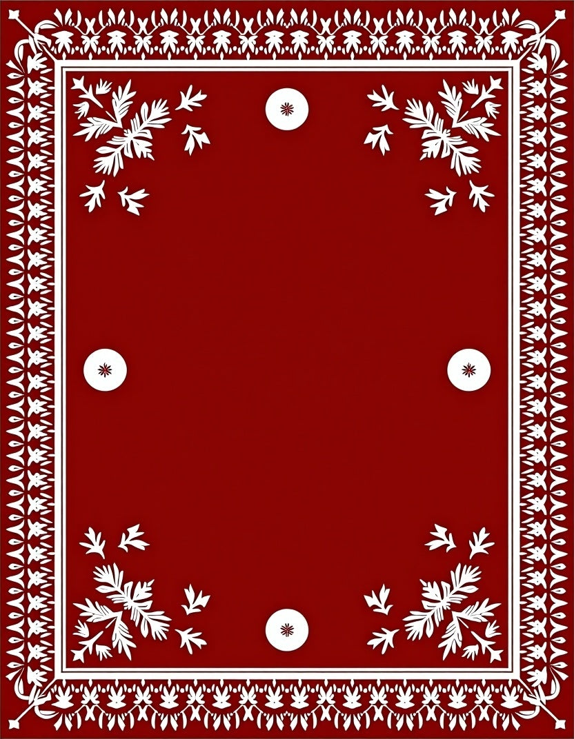 Crimson White Floral Bordered Medallions Rug