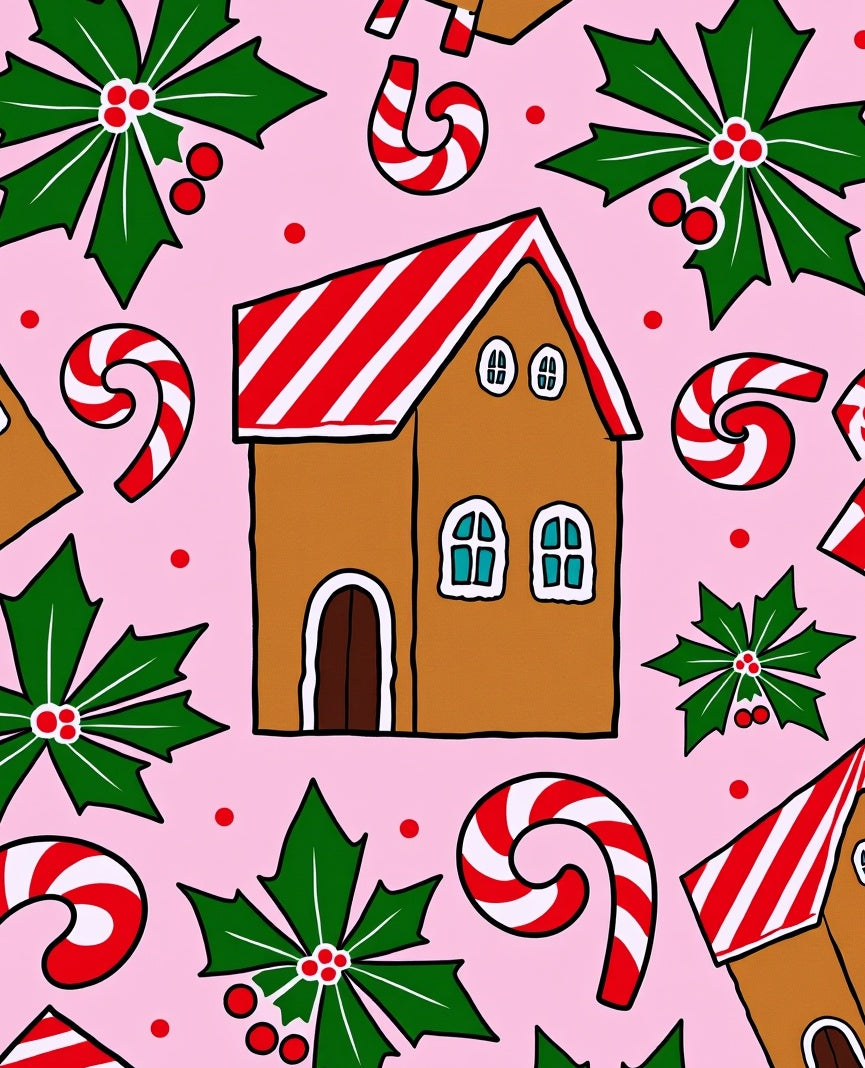 Pink Gingerbread Holly Candy Cane Houses Rug