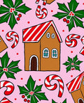 Pink Gingerbread Holly Candy Cane Houses Rug