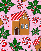 Pink Gingerbread Holly Candy Cane Houses Rug