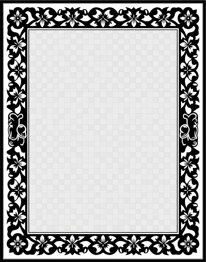 Black White Floral Botanical Border Rug