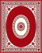 Crimson Floral Oval Medallion Border Rug