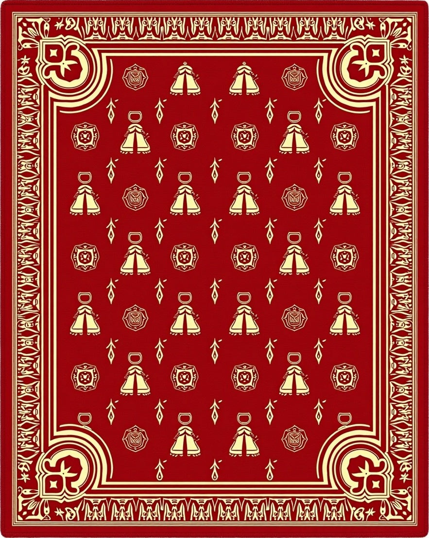 Crimson And Gold Emblem Medallion Rug