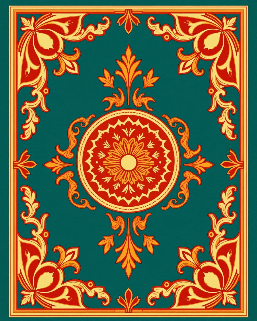 Vintage Teal Red Floral Medallion Rug