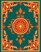 Vintage Teal Red Floral Medallion Rug