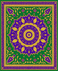 Purple Golden Floral Sunburst Green Rug