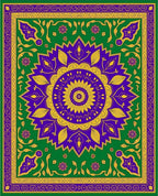 Purple Golden Floral Sunburst Green Rug