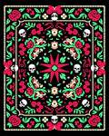Gothic Floral Skull Medallion Black Rug
