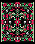 Gothic Floral Skull Medallion Black Rug