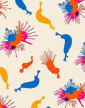 Vibrant Abstract Creatures Orange Blue Yellow Rug
