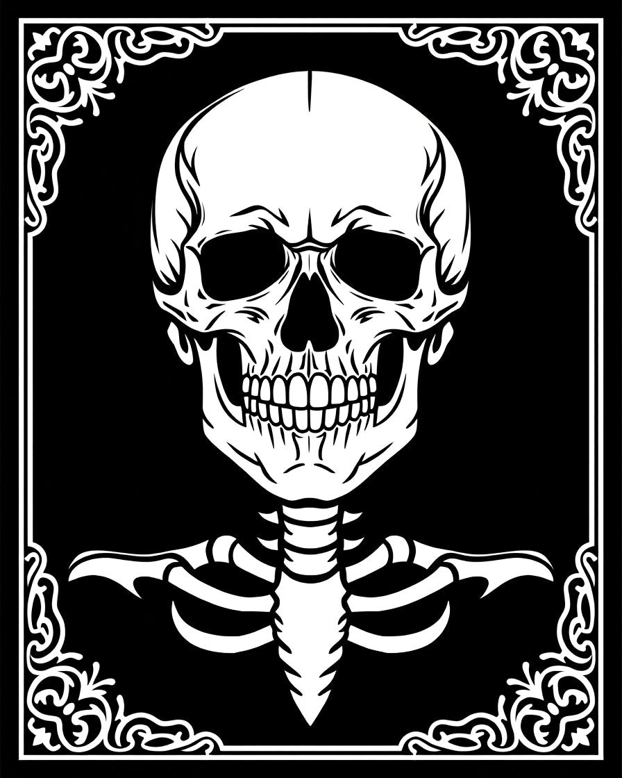 Monochromatic Goth Skull Filigree Rug