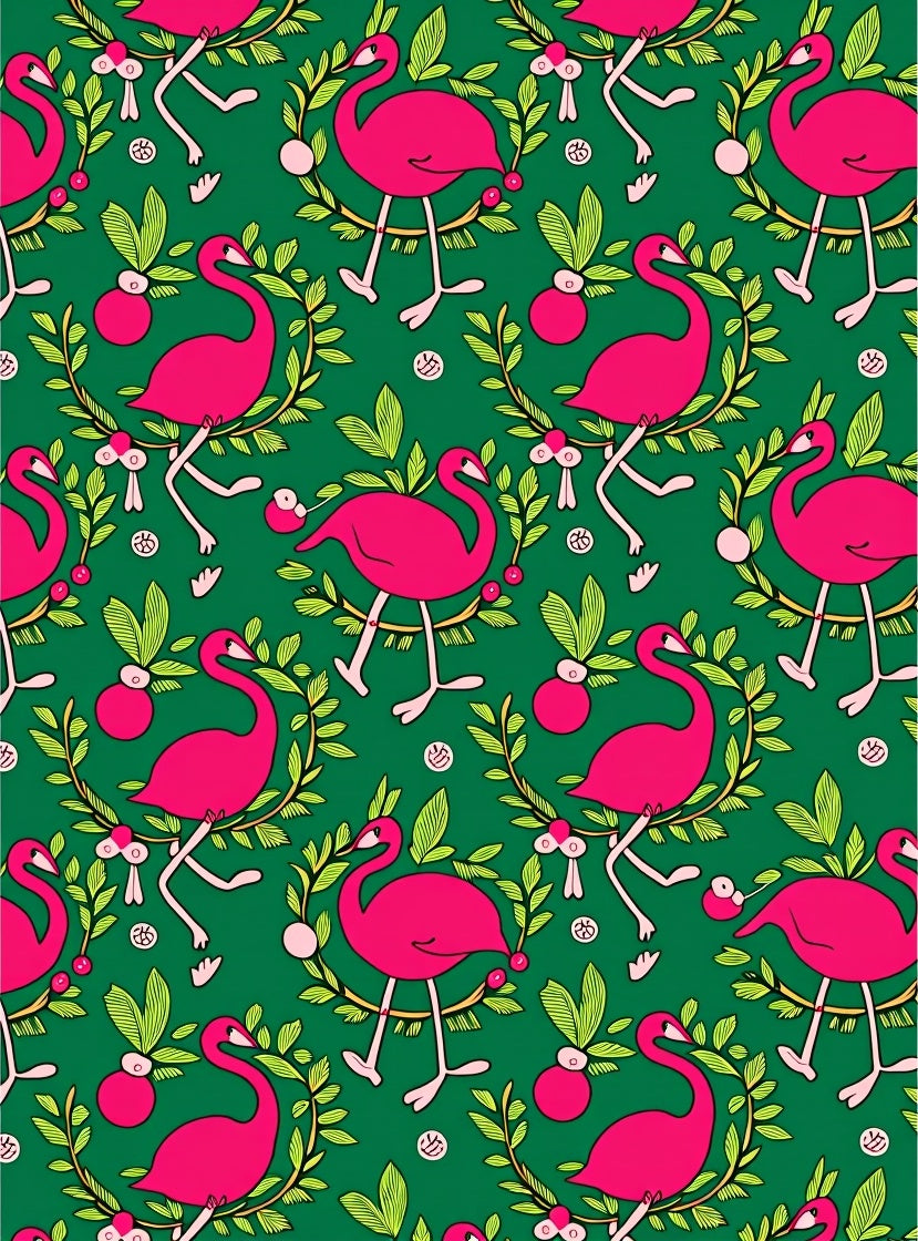 Pink Flamingo Floral Branch Repeat Rug