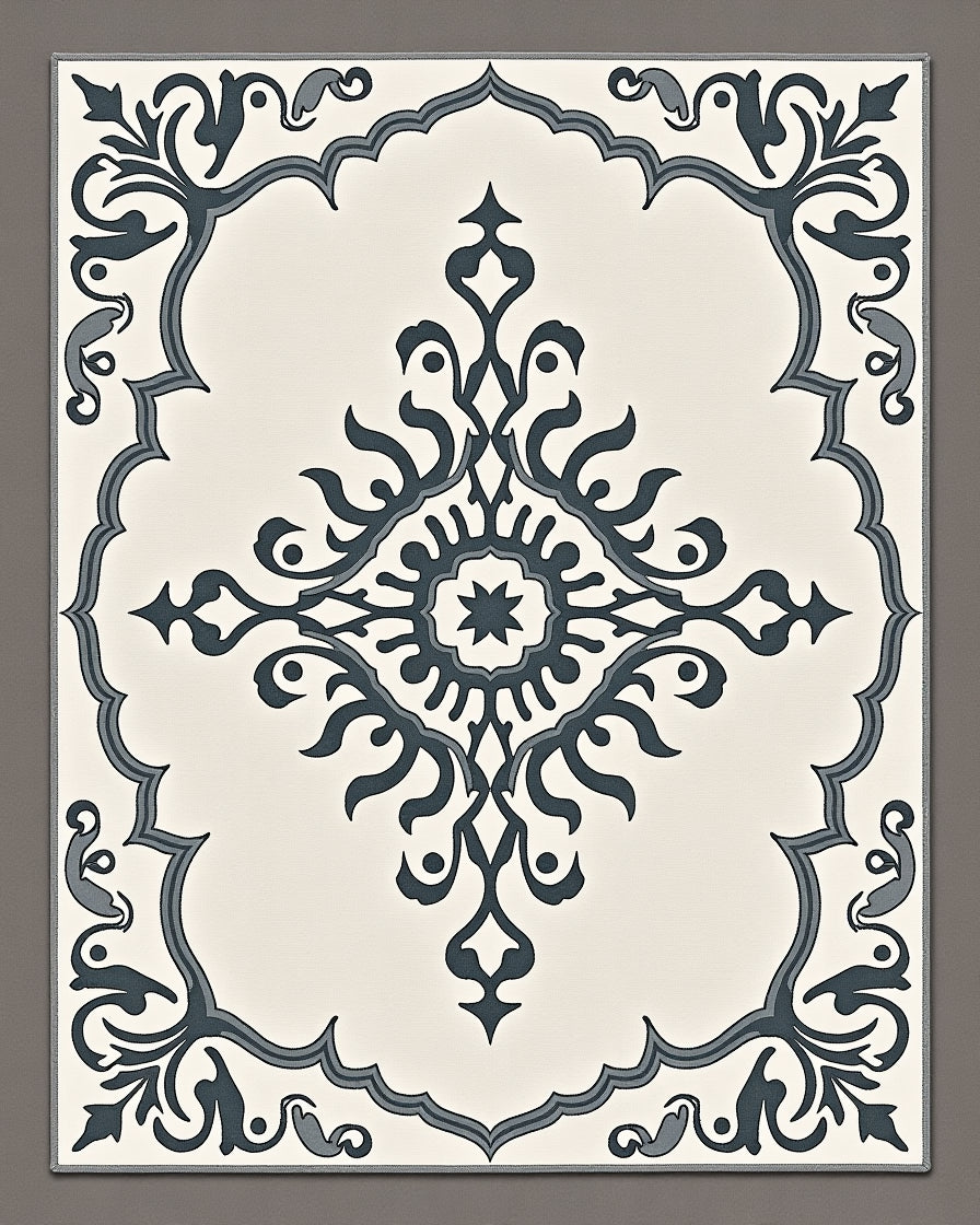 Classic Gray Floral Medallion Rug