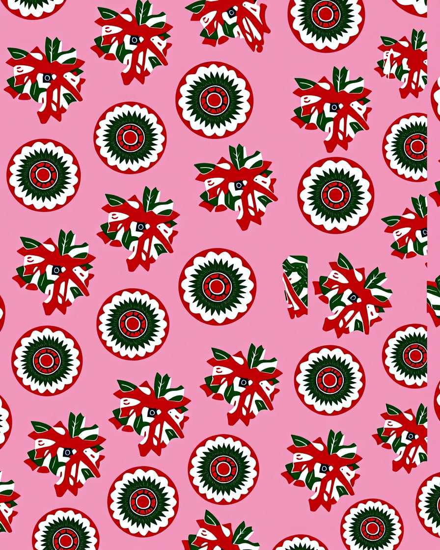 Red Green White Floral Medallion Rug