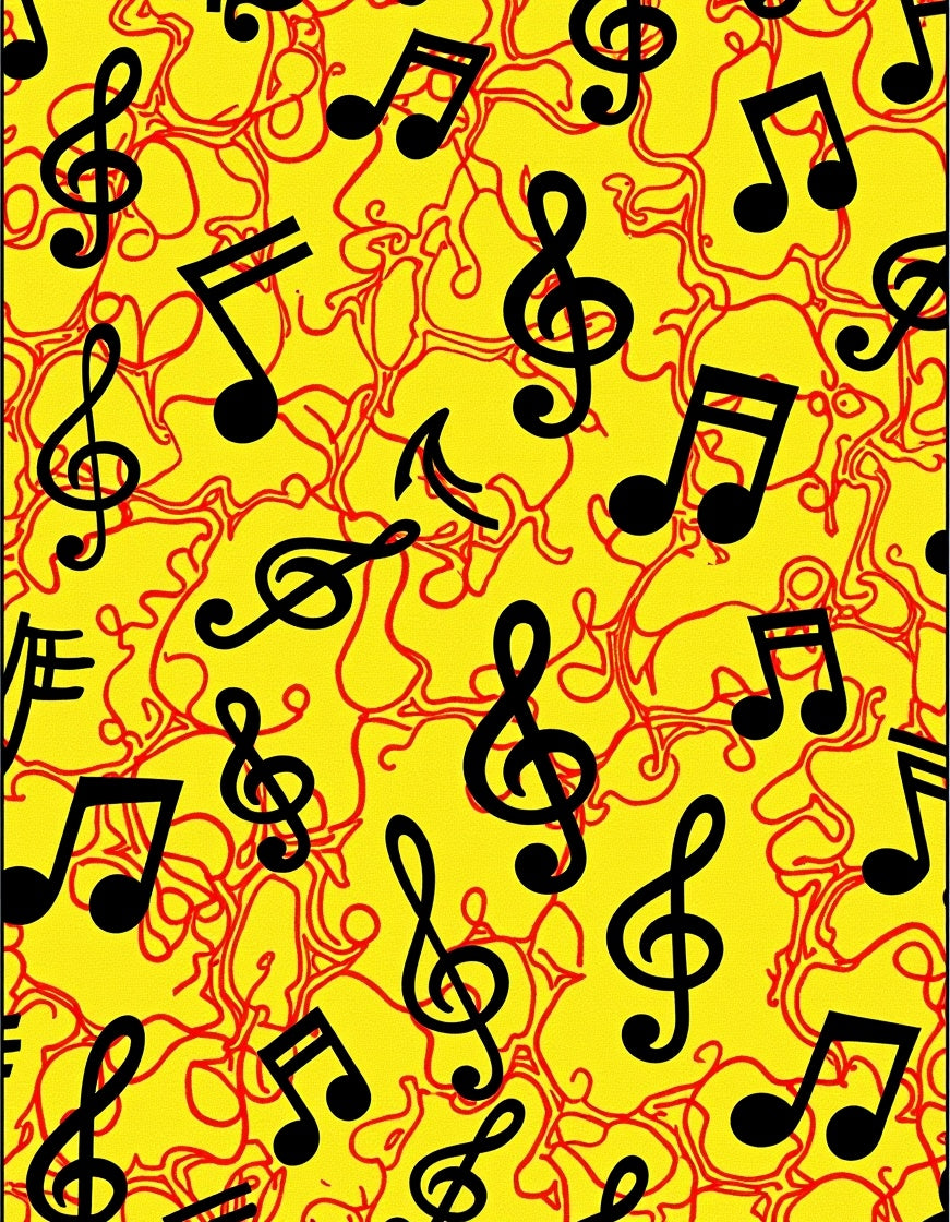 Vibrant Yellow Musical Notes Arrangement Rug