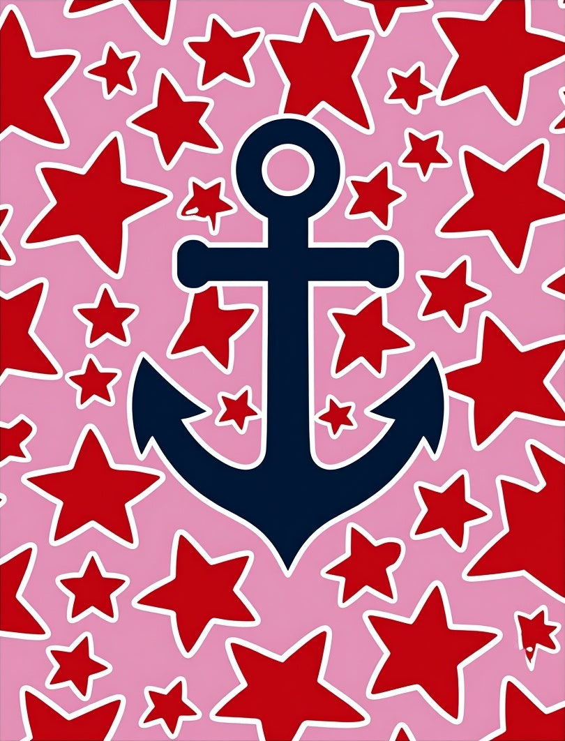 Navy Anchor Red Stars Pink Rug