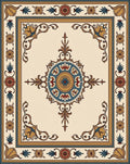 Elegant Ochre Teal Floral Medallion Rug