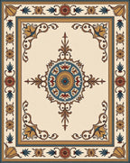 Elegant Ochre Teal Floral Medallion Rug